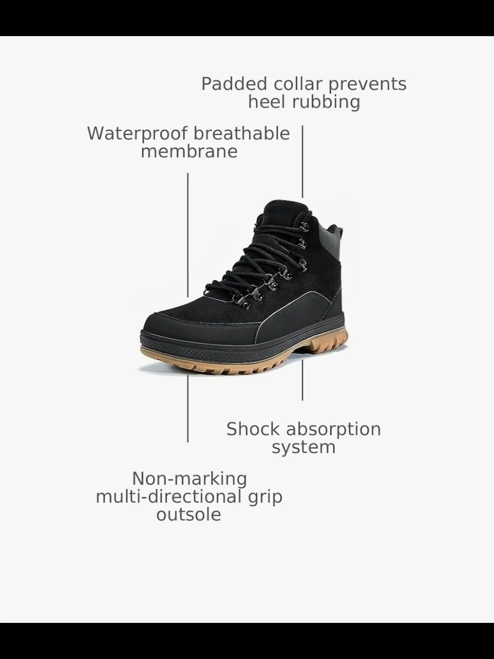 Black Lace-Up Fur Lined Hiking Boots with Rubber Soles